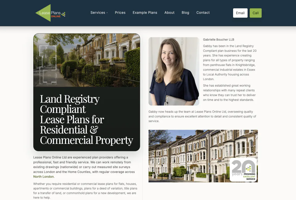Current Lease Plans Online homepage with clearer navigation, service positioning and business-owner information.